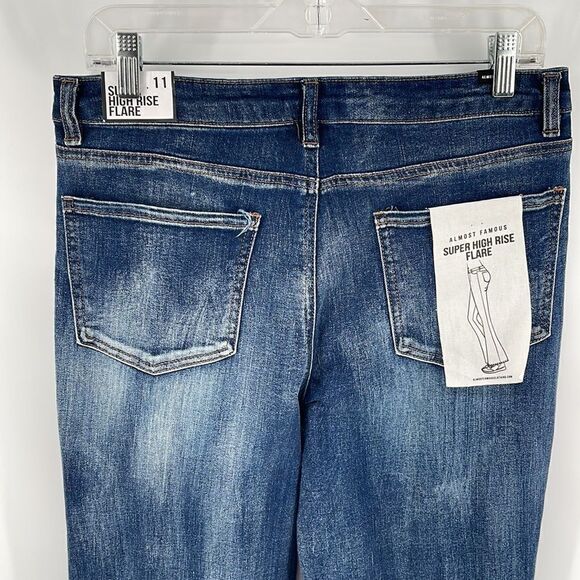 Almost Famous super high rise flare bell bottom jeans 11 NEW NWT distressed - Picture 6 of 11